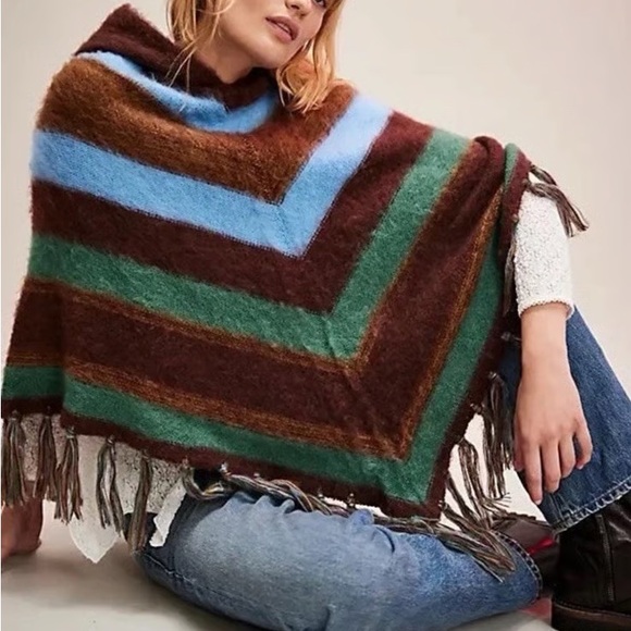 NWT🤎Free People Striped Turtleneck Poncho One Size - Picture 2 of 8